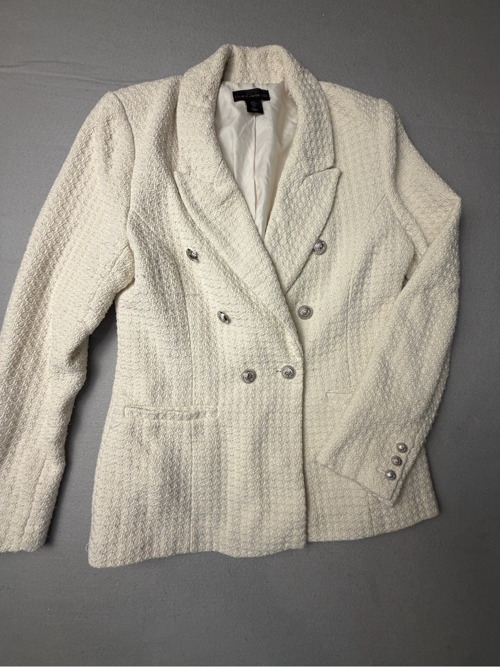 House of Harlow 1960 Ivory Textured Double-Breasted Blazer L